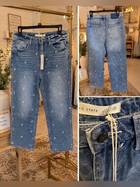 Altar’d State Presley Embroidered Straight Leg Jeans Size 27 NWT Nautical $98